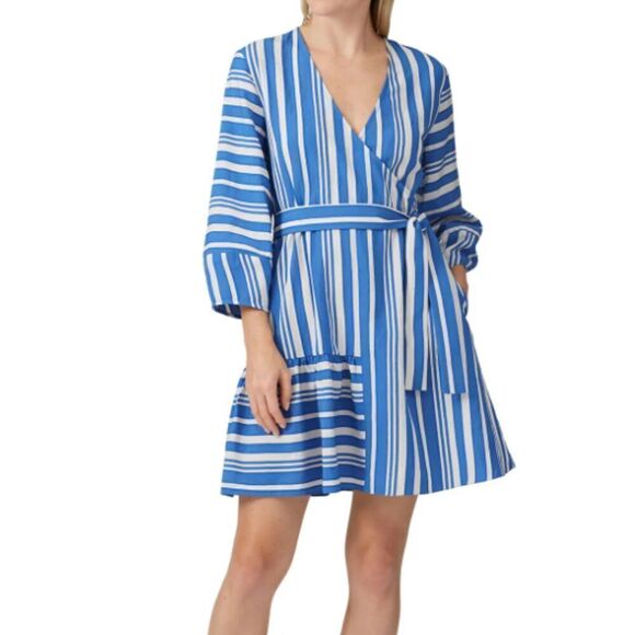 Chinti & Parker Striped Parasol Dress Oversized NO BELT Blue and White Size 6 - Picture 1 of 14